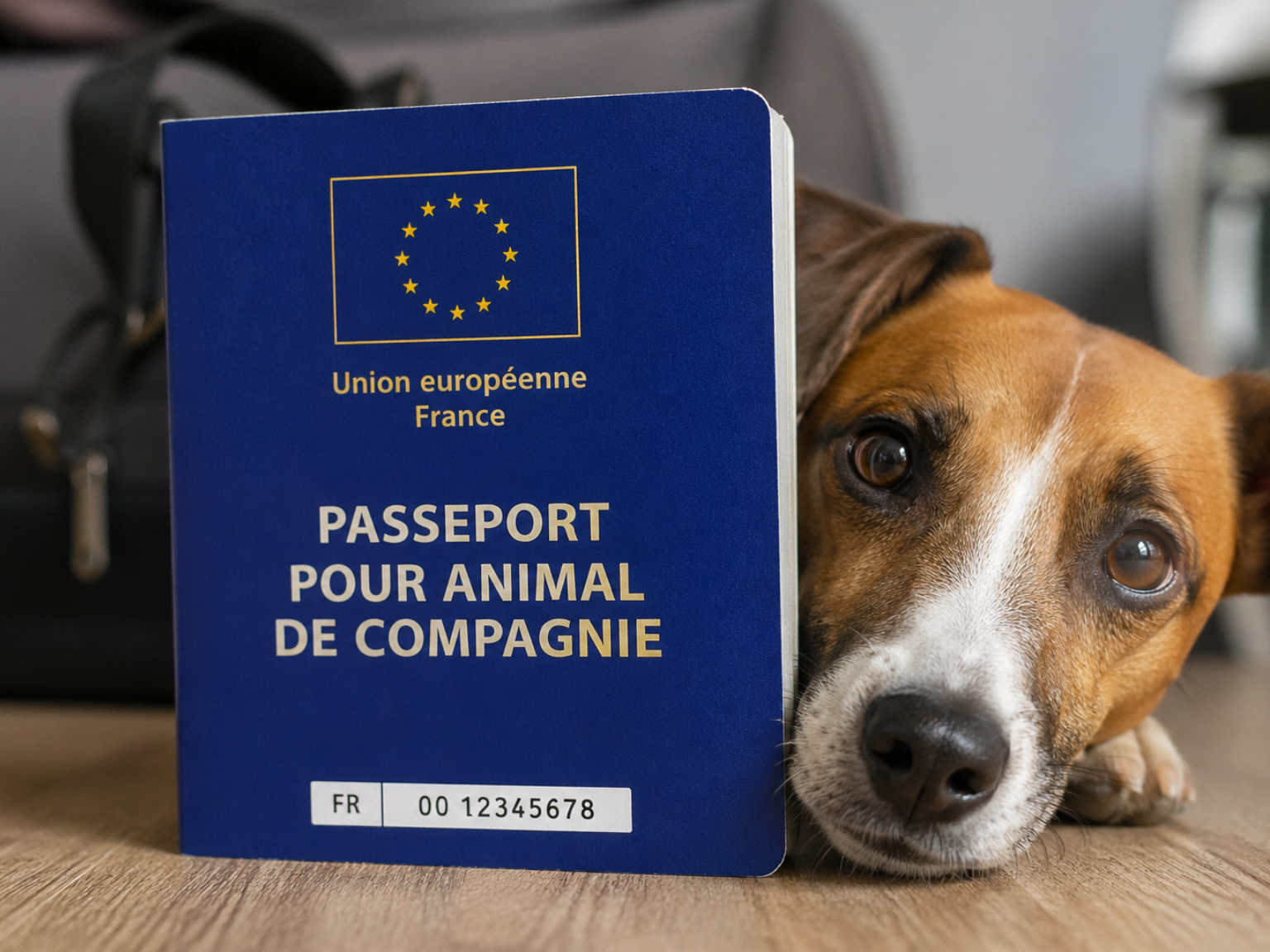 Passeport européen pour chien tenu près d'un carnet de vaccination