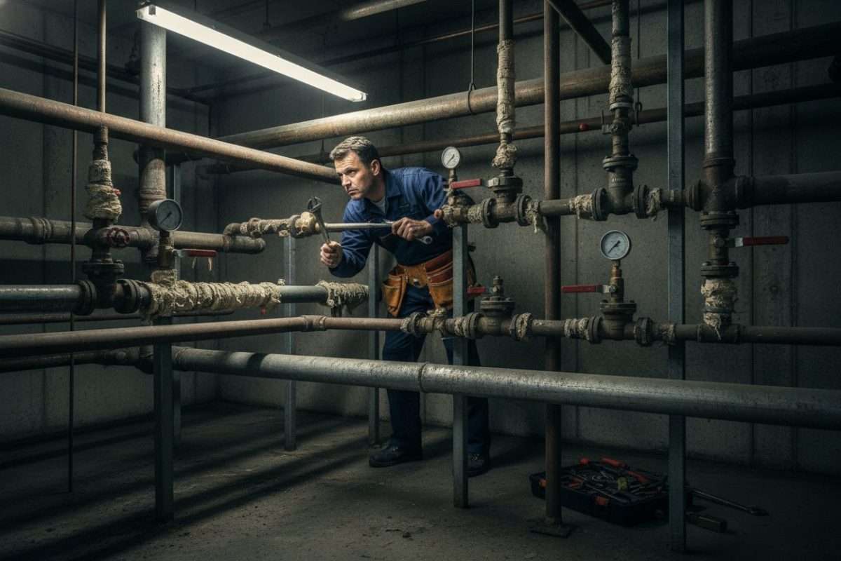 Siphon disconnecteur en PVC installé sur une canalisation d'évacuation